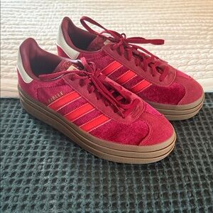 Adidas Burgundy and White Suede Sneakers